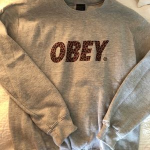 Obey crewneck sweatshirt leopard print logo